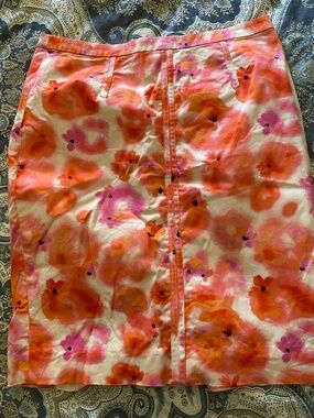 Ann Taylor Pink & Orange Floral Satin Pencil Skirt